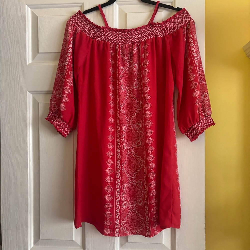 Coral Embellished Dress with Relaxed Fit